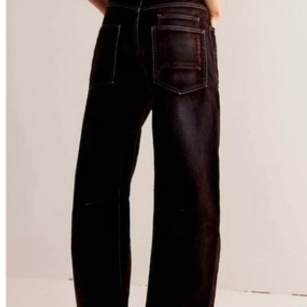 Free People Dark Brown Moxie Flocked  barrel jeans - Picture 3 of 12